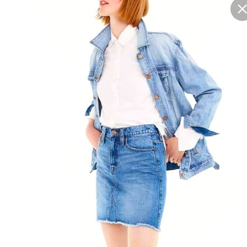 J. Crew High Rise Raw Hem Denim Skirt - Picture 1 of 10